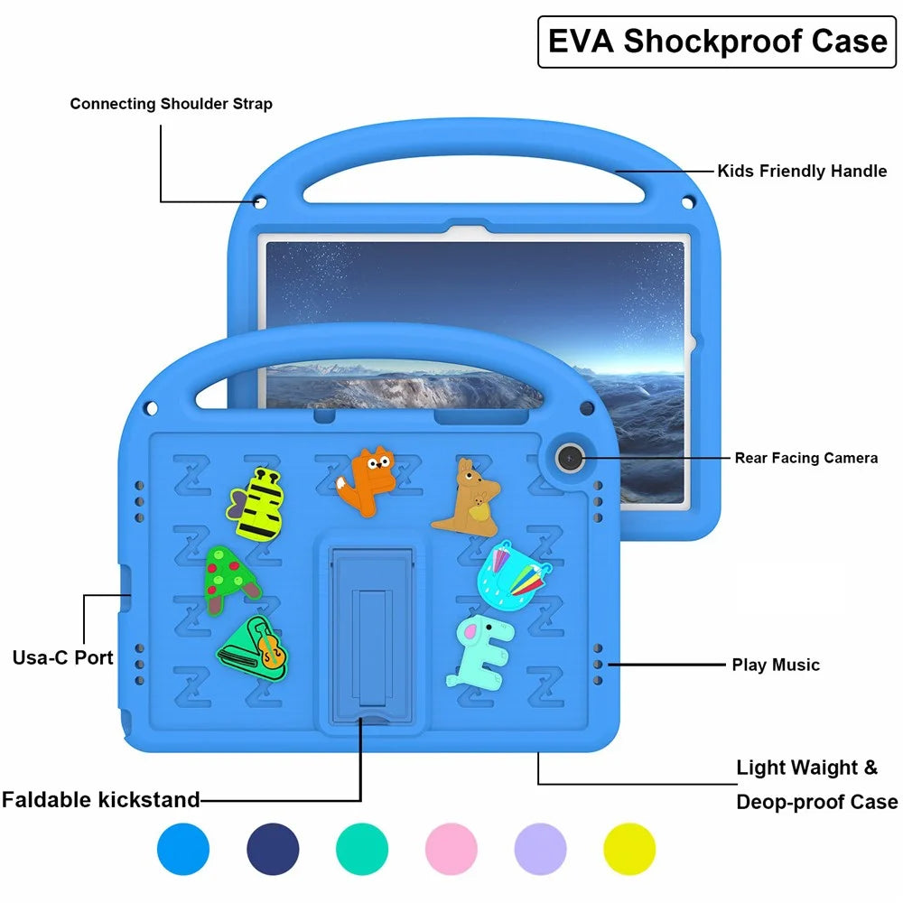 For Samsung Galaxy Tab A11+ / A9+ Kickstand Case Cartoon Design Anti-Drop EVA+PC Tablet Cover with Strap for Kids - Blue - 5