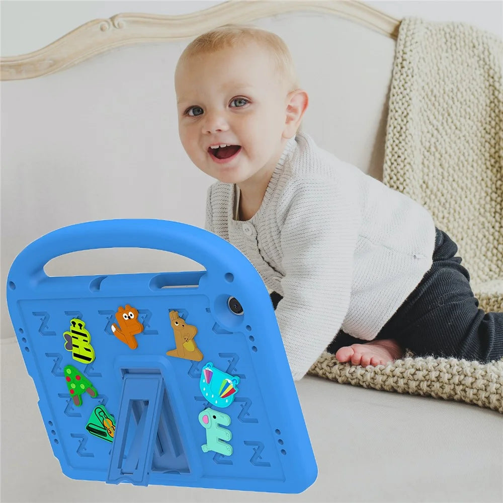 For Samsung Galaxy Tab A11+ / A9+ Kickstand Case Cartoon Design Anti-Drop EVA+PC Tablet Cover with Strap for Kids - Blue - 7