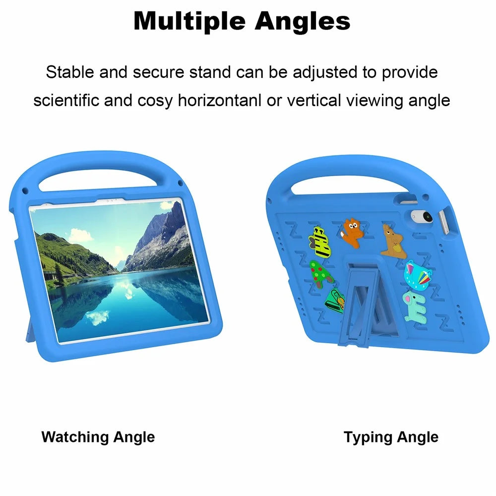 For iPad (2025) / 10.9 (2022) Kickstand Case Cartoon Design Anti-Drop EVA+PC Tablet Cover with Strap for Kids - Blue - 4