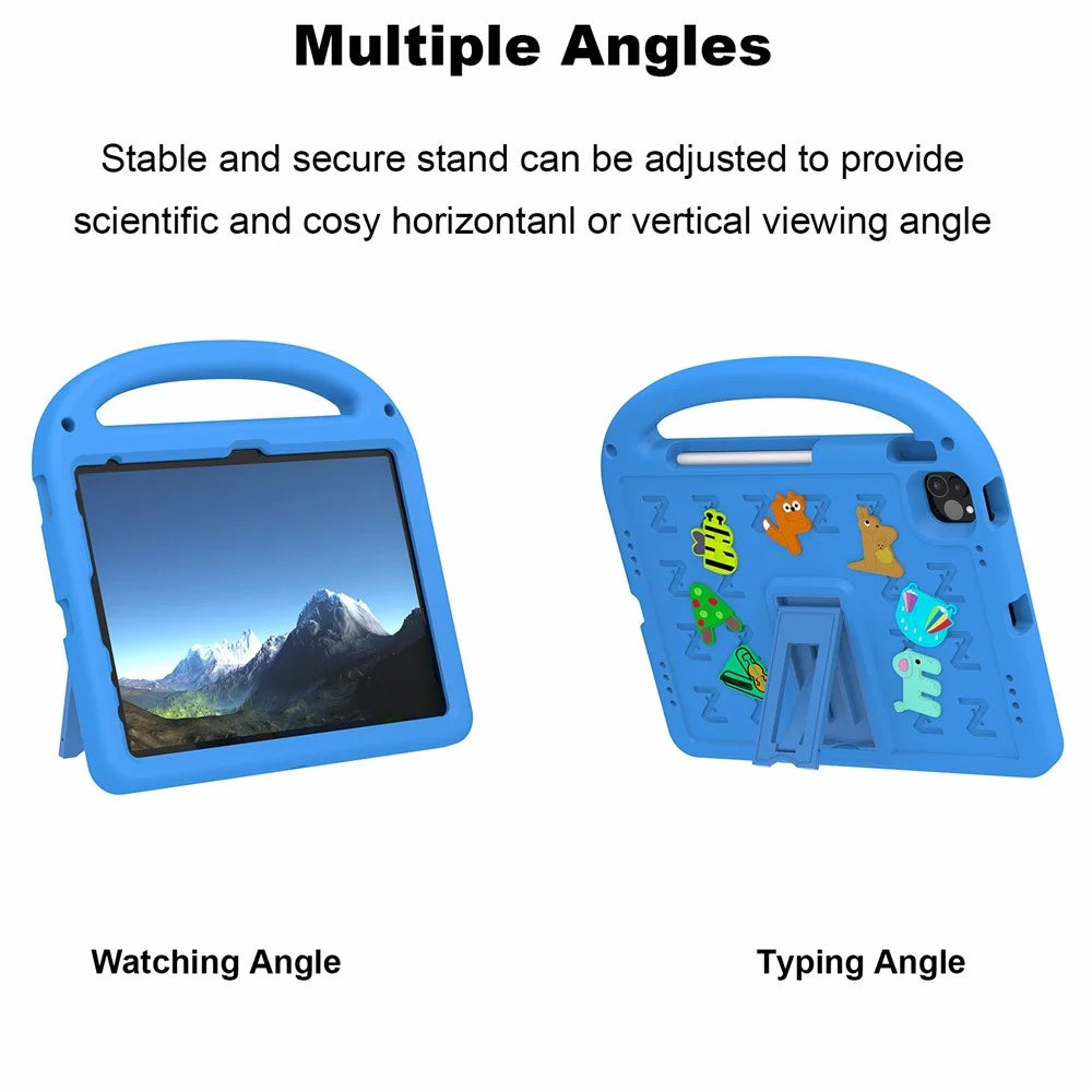 For iPad Pro 11 (2022) / (2021) / (2020) / (2018) / Air (2022) / (2020) Kickstand Case Cartoon Design Anti-Drop EVA+PC Tablet Cover with Strap for Kids - Blue - 4
