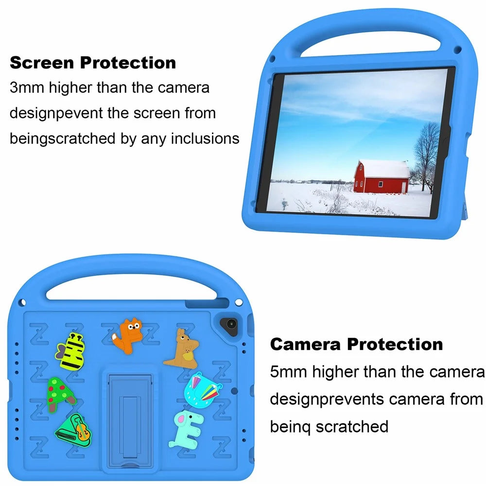 For iPad 9.7-inch (2018) / (2017) / Air (2013) / Air 2 Kickstand Case Cartoon Design Anti-Drop EVA+PC Tablet Cover with Strap for Kids - Blue - 2