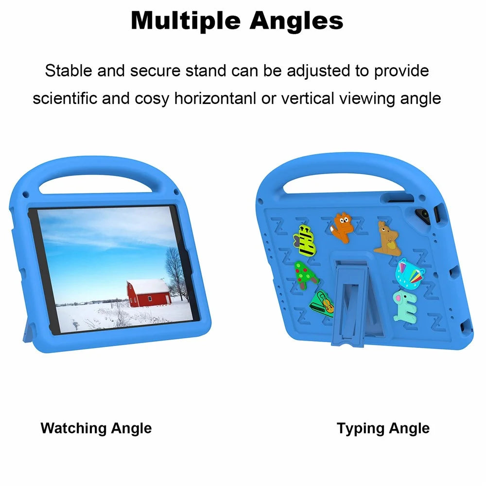 For iPad 9.7-inch (2018) / (2017) / Air (2013) / Air 2 Kickstand Case Cartoon Design Anti-Drop EVA+PC Tablet Cover with Strap for Kids - Blue - 4