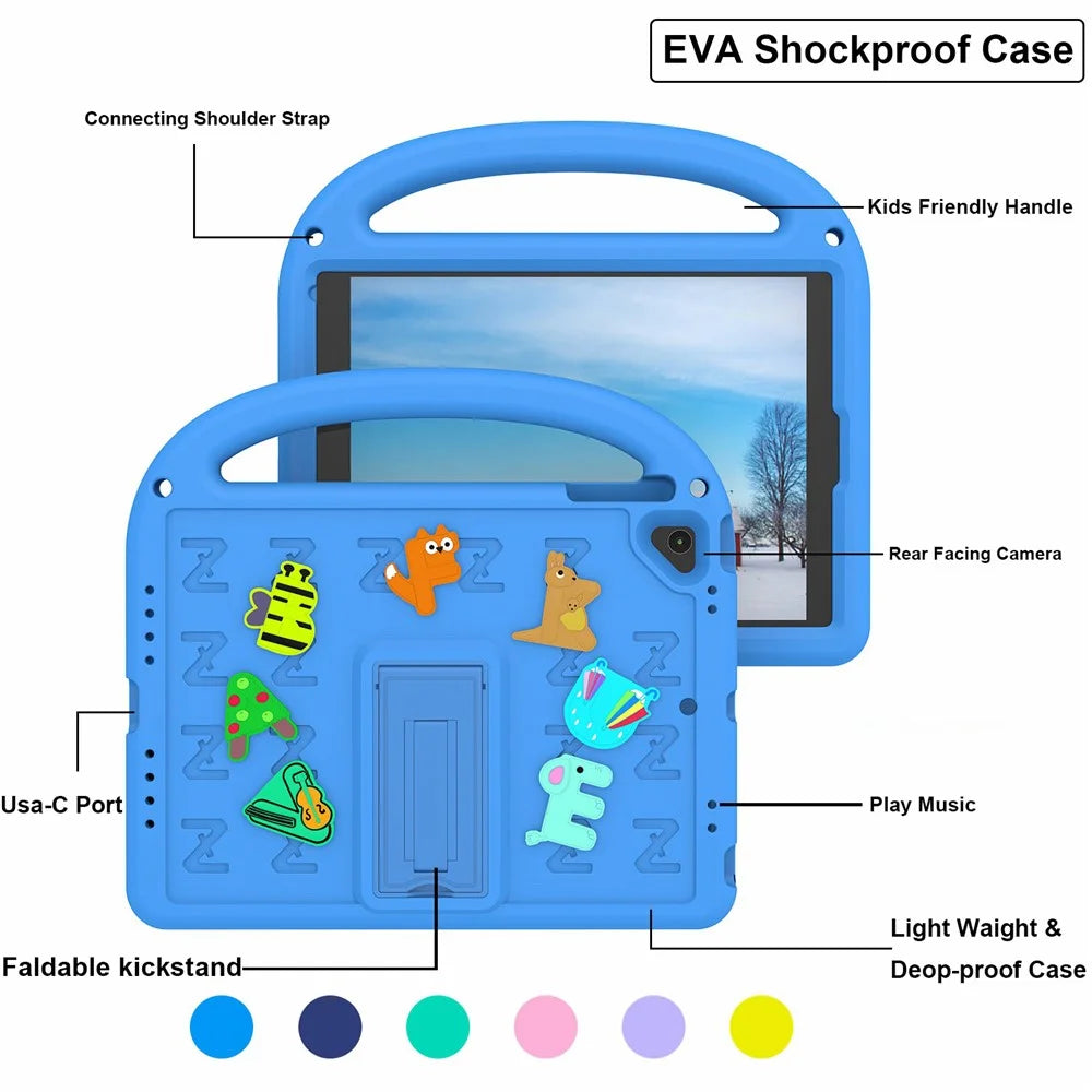 For iPad 9.7-inch (2018) / (2017) / Air (2013) / Air 2 Kickstand Case Cartoon Design Anti-Drop EVA+PC Tablet Cover with Strap for Kids - Blue - 5