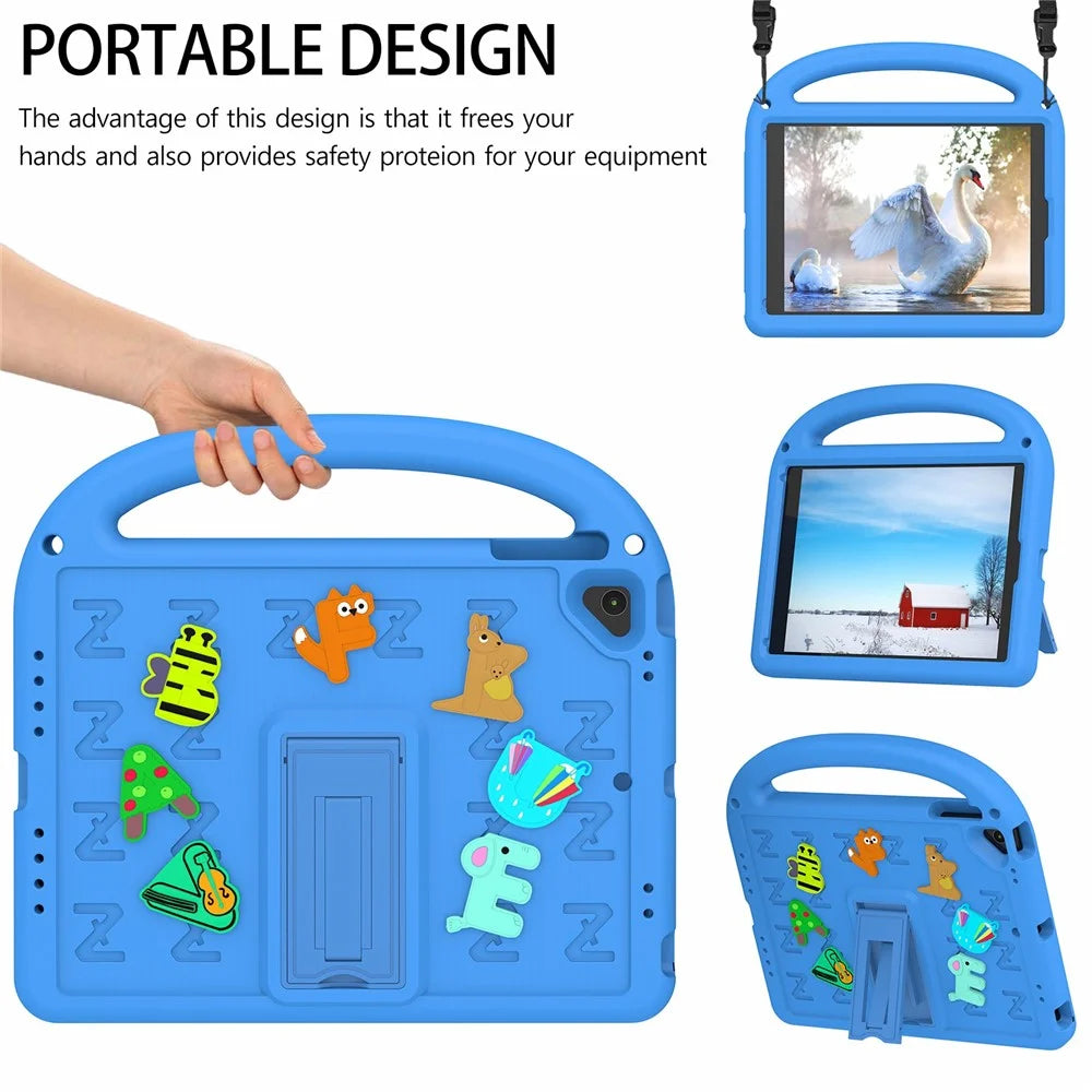 For iPad 9.7-inch (2018) / (2017) / Air (2013) / Air 2 Kickstand Case Cartoon Design Anti-Drop EVA+PC Tablet Cover with Strap for Kids - Blue - 6