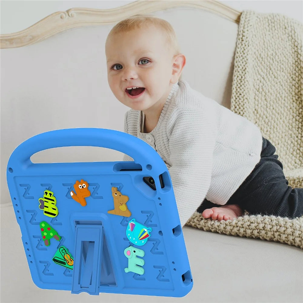For iPad 9.7-inch (2018) / (2017) / Air (2013) / Air 2 Kickstand Case Cartoon Design Anti-Drop EVA+PC Tablet Cover with Strap for Kids - Blue - 7