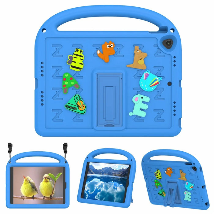 For iPad 10.2 (2021) / (2020) / (2019) Kickstand Case Cartoon Design Anti-Drop EVA+PC Tablet Cover with Strap for Kids - Blue - 1