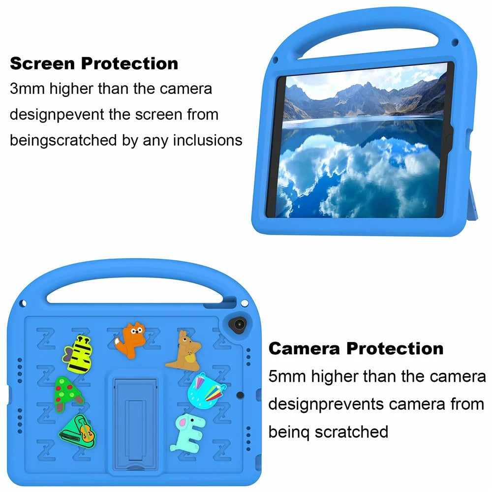 For iPad 10.2 (2021) / (2020) / (2019) Kickstand Case Cartoon Design Anti-Drop EVA+PC Tablet Cover with Strap for Kids - Blue - 2