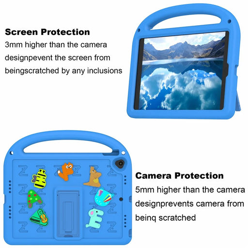For iPad 10.2 (2021) / (2020) / (2019) Kickstand Case Cartoon Design Anti-Drop EVA+PC Tablet Cover with Strap for Kids - Blue - 2