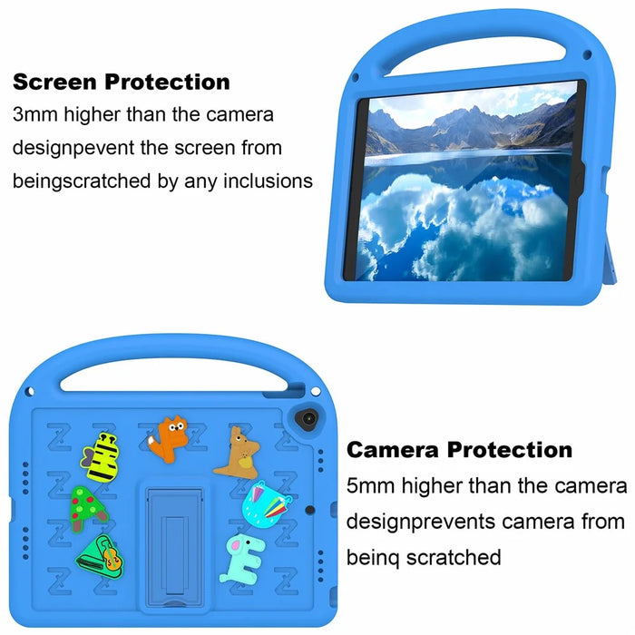 For iPad 10.2 (2021) / (2020) / (2019) Kickstand Case Cartoon Design Anti-Drop EVA+PC Tablet Cover with Strap for Kids - Blue - 2