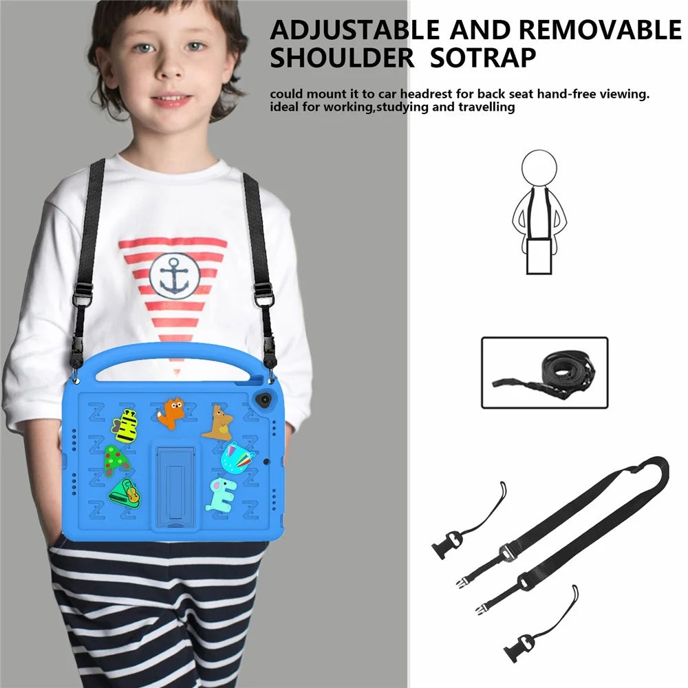 For iPad 10.2 (2021) / (2020) / (2019) Kickstand Case Cartoon Design Anti-Drop EVA+PC Tablet Cover with Strap for Kids - Blue - 3