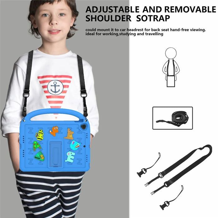 For iPad 10.2 (2021) / (2020) / (2019) Kickstand Case Cartoon Design Anti-Drop EVA+PC Tablet Cover with Strap for Kids - Blue - 3