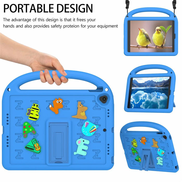 For iPad 10.2 (2021) / (2020) / (2019) Kickstand Case Cartoon Design Anti-Drop EVA+PC Tablet Cover with Strap for Kids - Blue - 5
