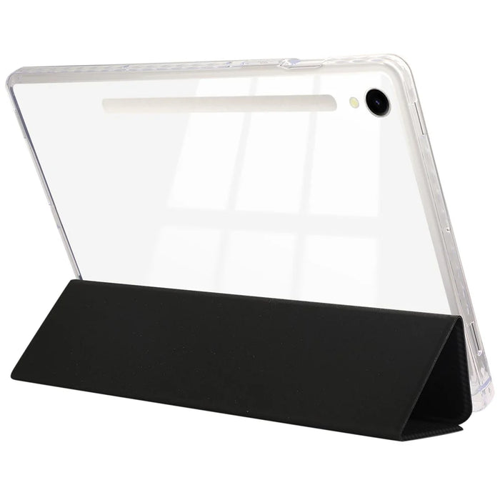 For Samsung Galaxy Tab S9 / S10 Lite / S10 FE / S9 FE Case Tri-Fold Stand Smart Auto / Wake Leather Tablet Cover Carbon Fiber Texture - Black - 3