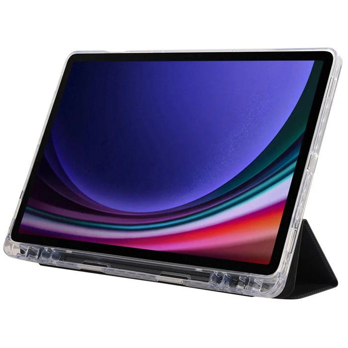 For Samsung Galaxy Tab S9 / S10 Lite / S10 FE / S9 FE Case Tri-Fold Stand Smart Auto / Wake Leather Tablet Cover Carbon Fiber Texture - Black - 4