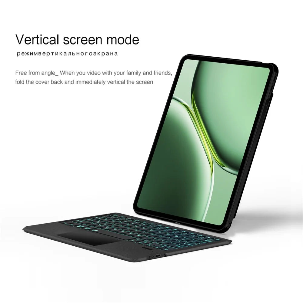 For OnePlus Pad Pro Leather Case + Bluetooth-compatible Keyboard with Backlight Trackpad - 4