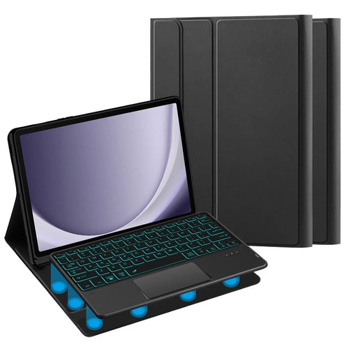 For Samsung Galaxy Tab A9+ Backlight Touchpad Bluetooth-compatible Keyboard with Pen Slot Leather Tablet Case - 1