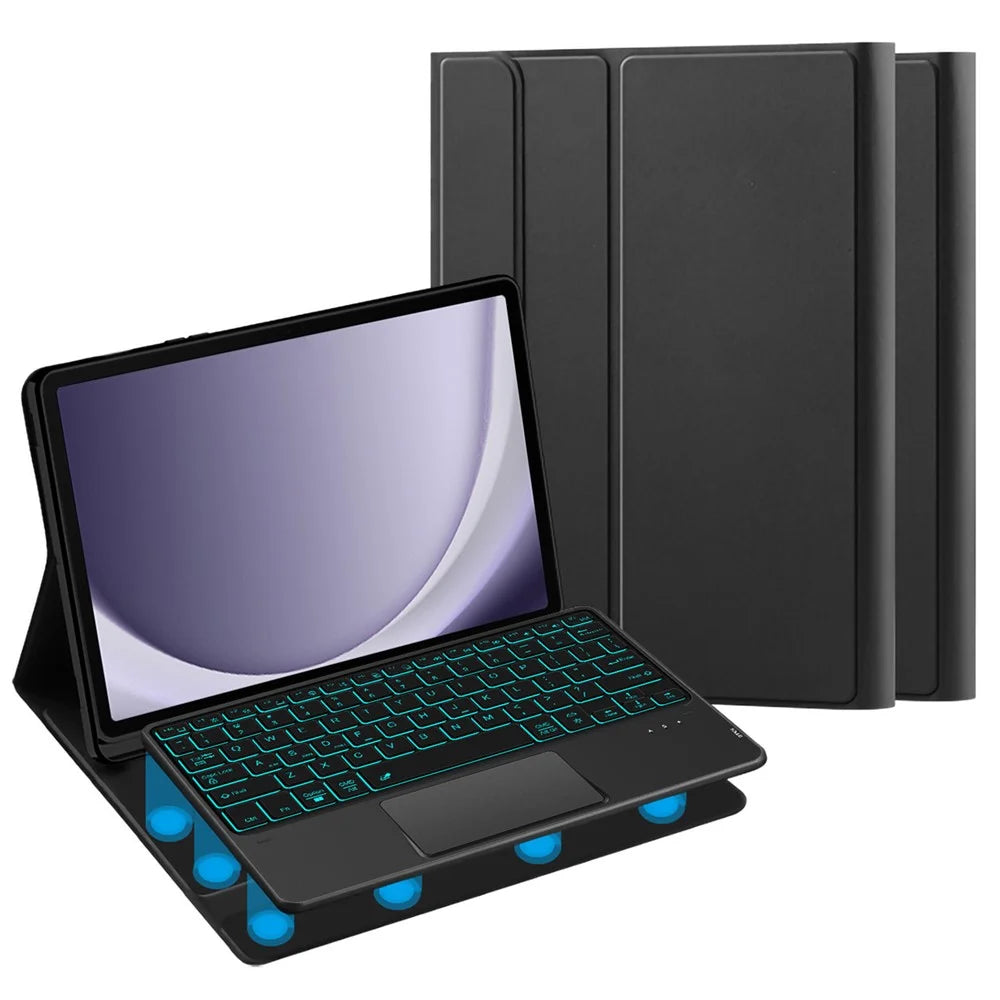 For Samsung Galaxy Tab A9+ Backlight Touchpad Bluetooth-compatible Keyboard with Pen Slot Leather Tablet Case - 1