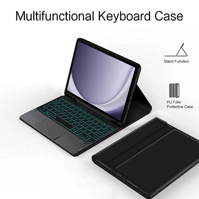 For Samsung Galaxy Tab A9+ Backlight Touchpad Bluetooth-compatible Keyboard with Pen Slot Leather Tablet Case - 5