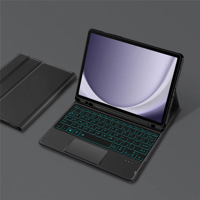 For Samsung Galaxy Tab A9+ Backlight Touchpad Bluetooth-compatible Keyboard with Pen Slot Leather Tablet Case - 7