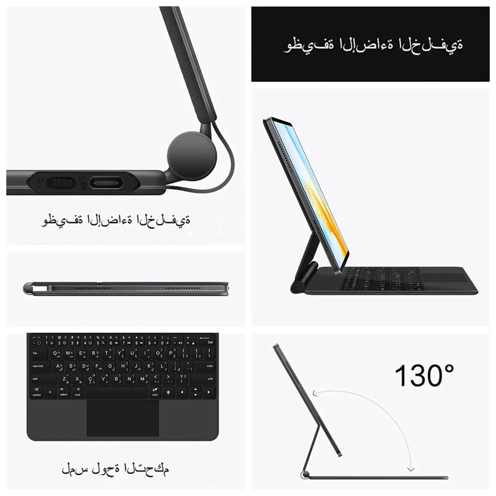 For Honor MagicPad 13 Backlight Trackpad Magnetic Keyboard (Arabic) + Leather Tablet Case - 4