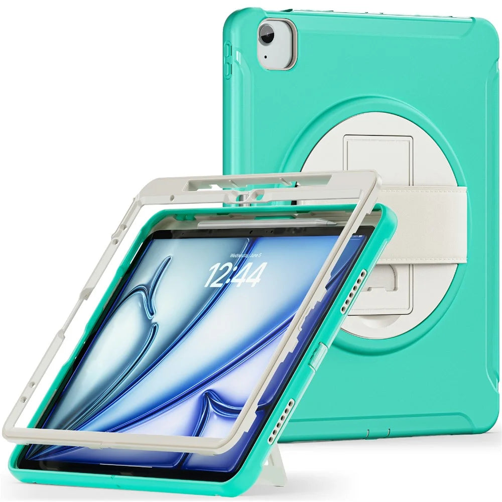 For iPad Air 13 (2026) / (2025) / (2024) / Pro 12.9 (2022) / (2021) / (2020) / (2018) Case Kickstand PC+TPU+Silicone Cover with Pen Slot - Mint Green - 2
