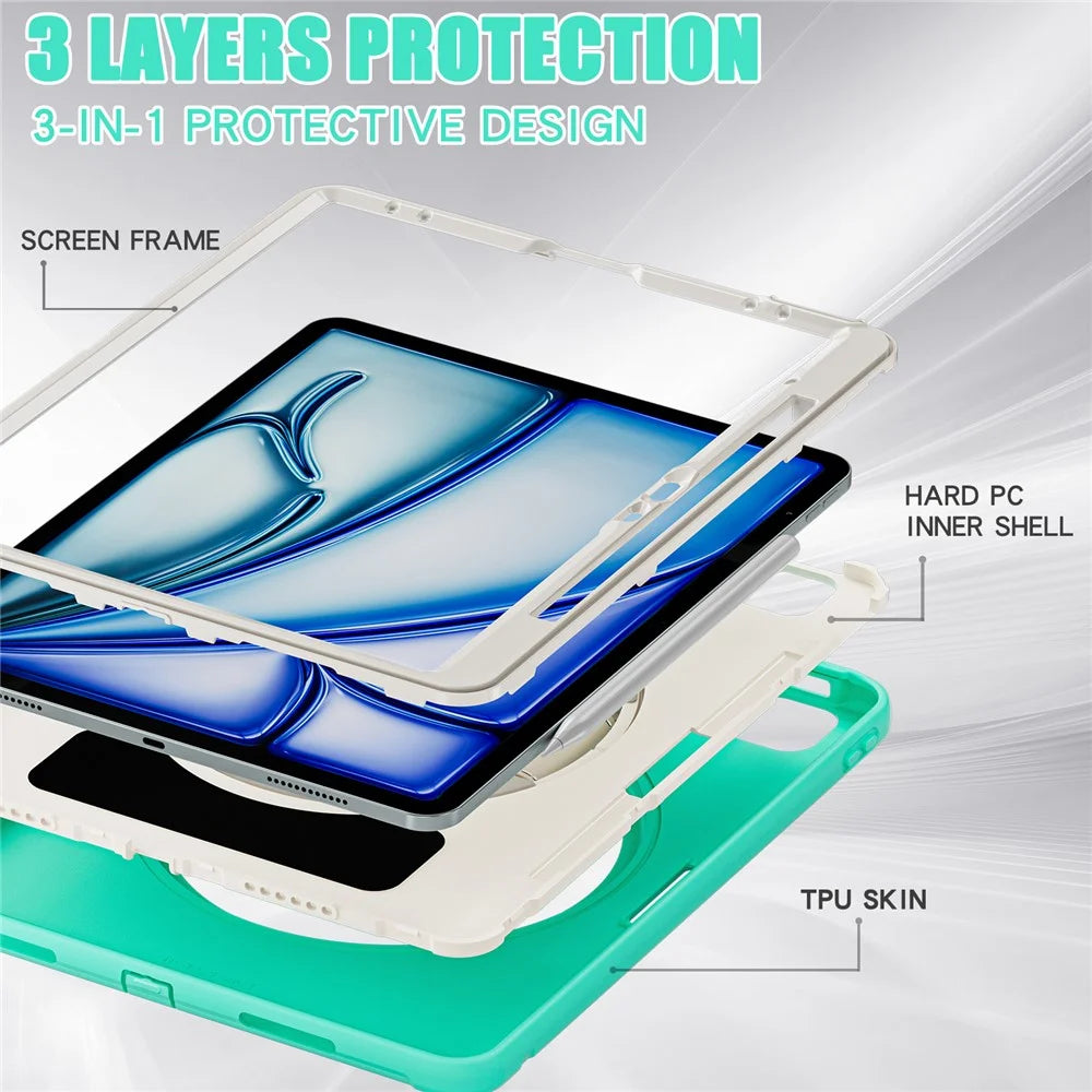 For iPad Air 13 (2026) / (2025) / (2024) / Pro 12.9 (2022) / (2021) / (2020) / (2018) Case Kickstand PC+TPU+Silicone Cover with Pen Slot - Mint Green - 5