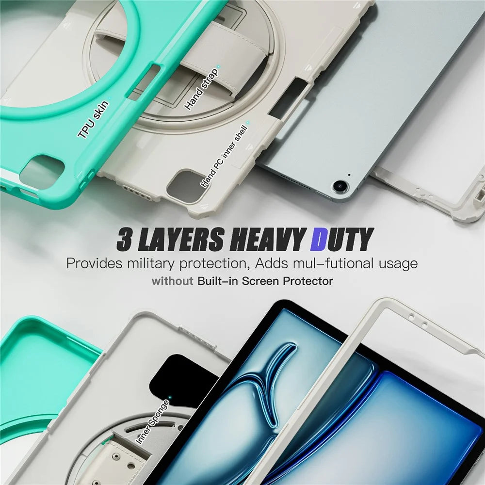 For iPad Air 13 (2026) / (2025) / (2024) / Pro 12.9 (2022) / (2021) / (2020) / (2018) Case Kickstand PC+TPU+Silicone Cover with Pen Slot - Mint Green - 6