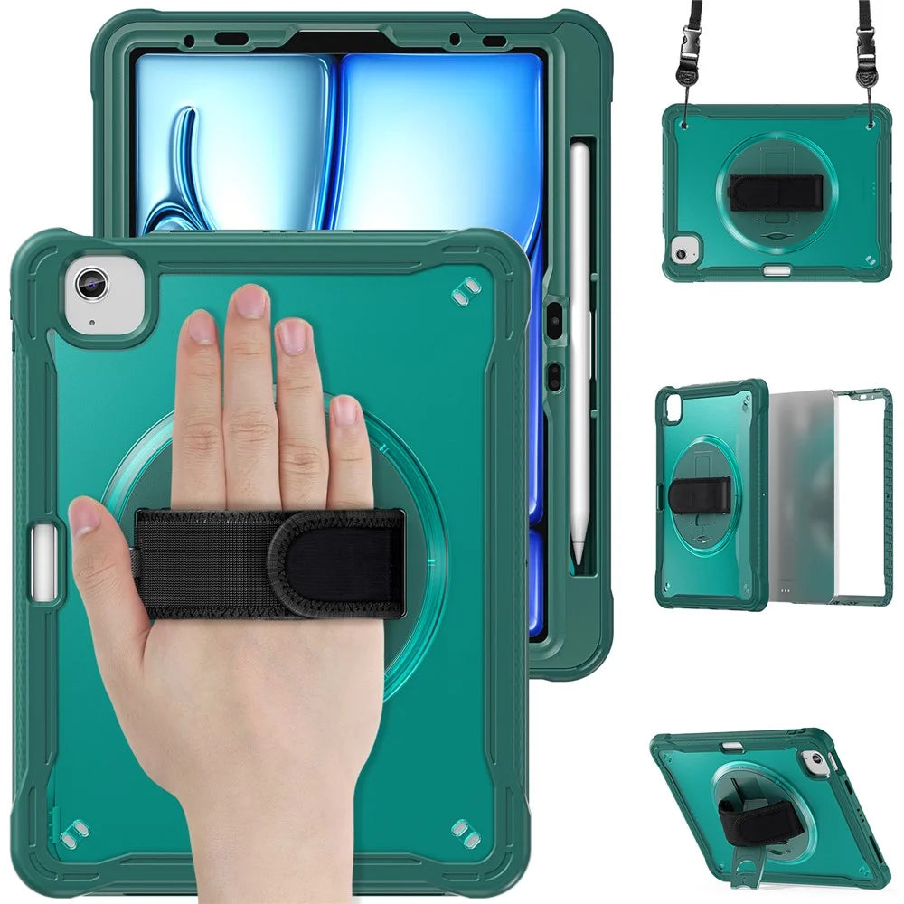 For iPad Air 11 (2026) / (2025) / (2024) / Air (2022) / (2020) / Pro 11 (2022) / (2021) / (2020) / (2018) Case Kickstand Cover with Strap - Midnight Green - 2