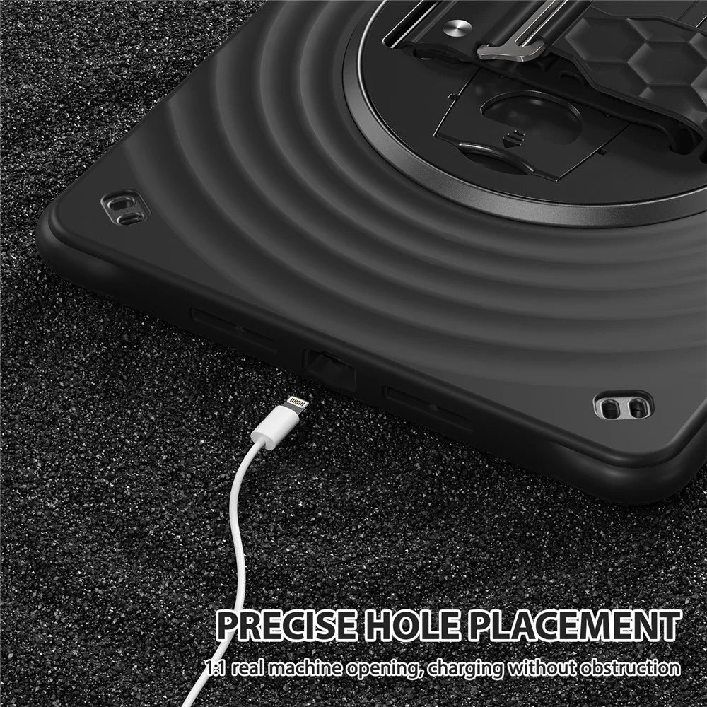 For iPad 10.2 (2021) / (2020) / (2019) Case Hand Strap Kickstand TPU+PC+Silicone Tablet Cover - Black - 3
