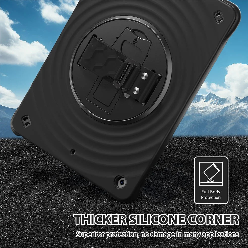 For iPad 10.2 (2021) / (2020) / (2019) Case Hand Strap Kickstand TPU+PC+Silicone Tablet Cover - Black - 5