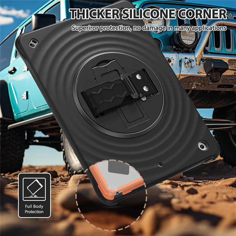 For iPad 10.2 (2021) / (2020) / (2019) Case Hand Strap Kickstand TPU+PC+Silicone Tablet Cover - Black - 6