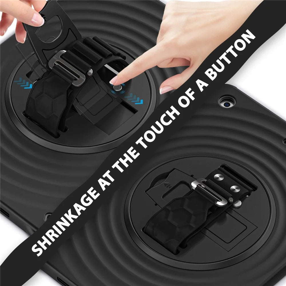 For iPad 10.2 (2021) / (2020) / (2019) Case Hand Strap Kickstand TPU+PC+Silicone Tablet Cover - Black - 7
