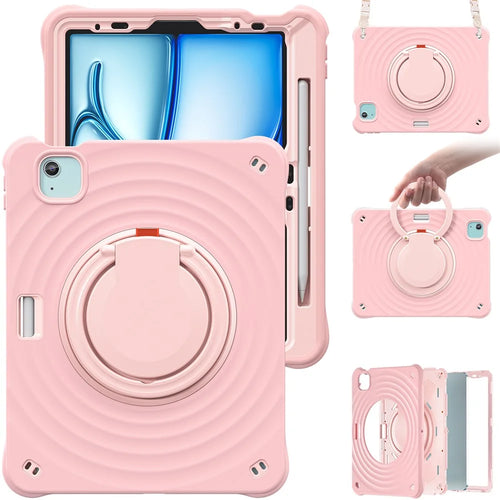 For iPad Air 11 (2026) / (2025) / (2024) / Air (2022) / (2020) / Pro 11 (2022) / (2021) / (2020) / (2018) Kickstand Case with Shoulder Strap - Pink - 1