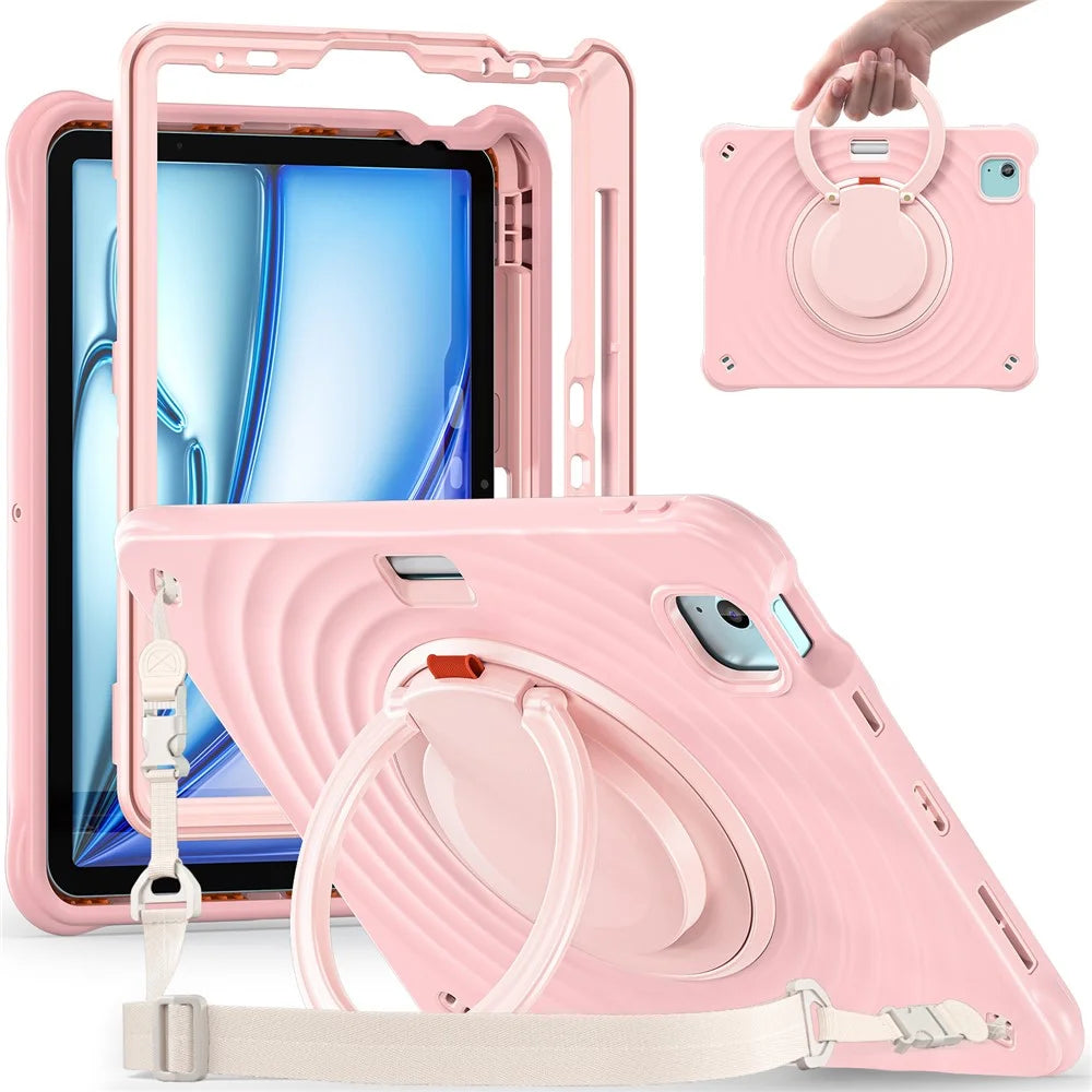 For iPad Air 11 (2026) / (2025) / (2024) / Air (2022) / (2020) / Pro 11 (2022) / (2021) / (2020) / (2018) Kickstand Case with Shoulder Strap - Pink - 2