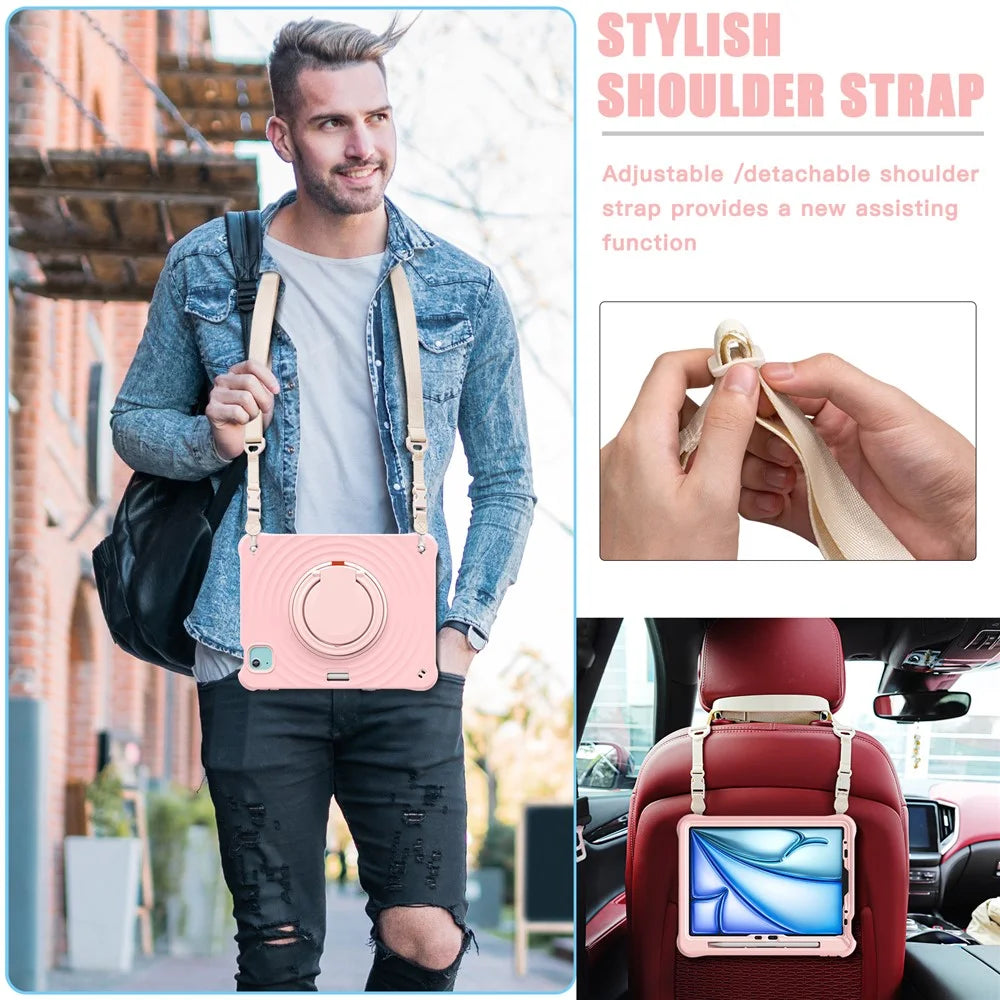 For iPad Air 11 (2026) / (2025) / (2024) / Air (2022) / (2020) / Pro 11 (2022) / (2021) / (2020) / (2018) Kickstand Case with Shoulder Strap - Pink - 5