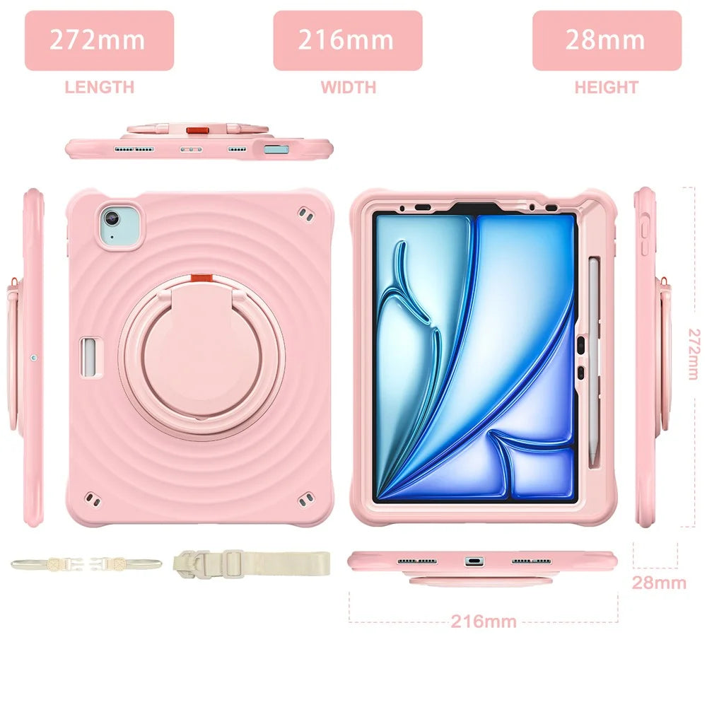 For iPad Air 11 (2026) / (2025) / (2024) / Air (2022) / (2020) / Pro 11 (2022) / (2021) / (2020) / (2018) Kickstand Case with Shoulder Strap - Pink - 6