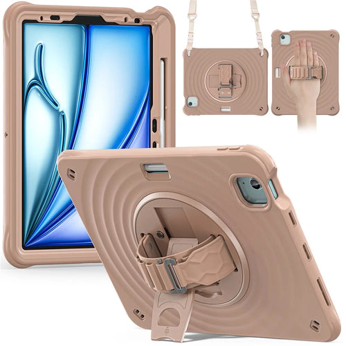 For iPad Air 11 (2026) / (2025) / (2024) / Air (2022) / (2020) / Pro 11 (2022) / (2021) / (2020) / (2018) Case Kickstand with Shoulder Strap - Latte Color - 1