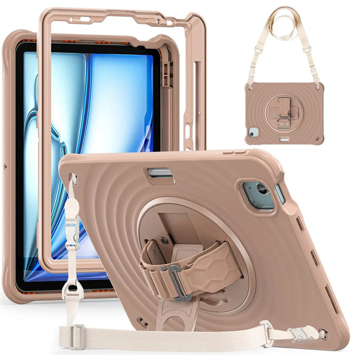 For iPad Air 11 (2026) / (2025) / (2024) / Air (2022) / (2020) / Pro 11 (2022) / (2021) / (2020) / (2018) Case Kickstand with Shoulder Strap - Latte Color - 2