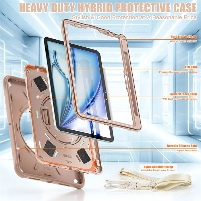 For iPad Air 11 (2026) / (2025) / (2024) / Air (2022) / (2020) / Pro 11 (2022) / (2021) / (2020) / (2018) Case Kickstand with Shoulder Strap - Latte Color - 4