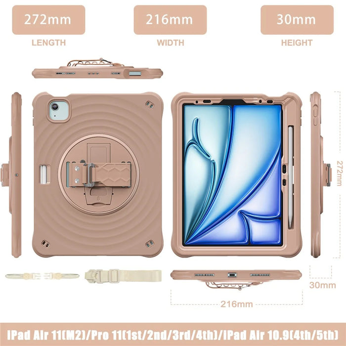 For iPad Air 11 (2026) / (2025) / (2024) / Air (2022) / (2020) / Pro 11 (2022) / (2021) / (2020) / (2018) Case Kickstand with Shoulder Strap - Latte Color - 7
