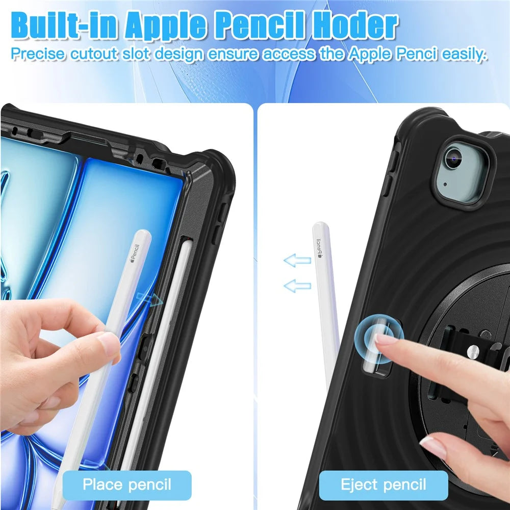 For iPad Air 11 (2026) / (2025) / (2024) / Air (2022) / (2020) / Pro 11 (2022) / (2021) / (2020) / (2018) Case Kickstand Cover - Black - 6