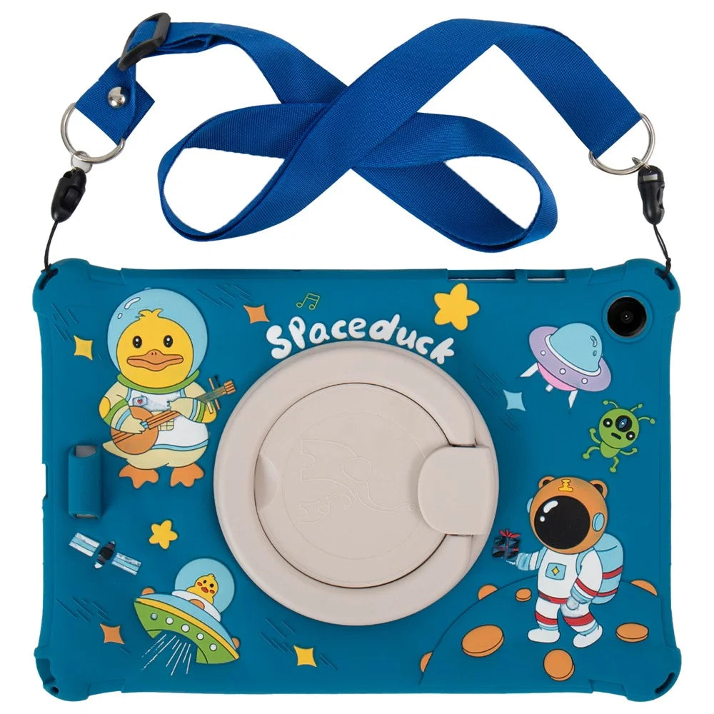 For Samsung Galaxy Tab A9+ X216 Case Rotatable Kickstand Cute Cartoon Silicone Tablet Cover with Lanyard - Green - 6