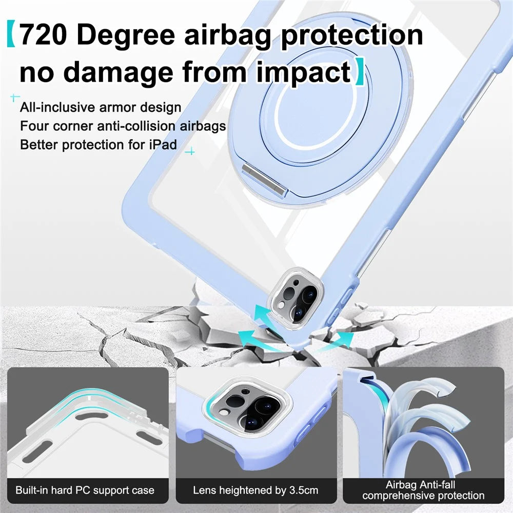 For iPad Pro 11 (2022) / (2021) / (2020) / Air (2022) / (2020) Case Swivel Kickstand PC+Silicone Anti-Drop Tablet Cover - Blue - 5