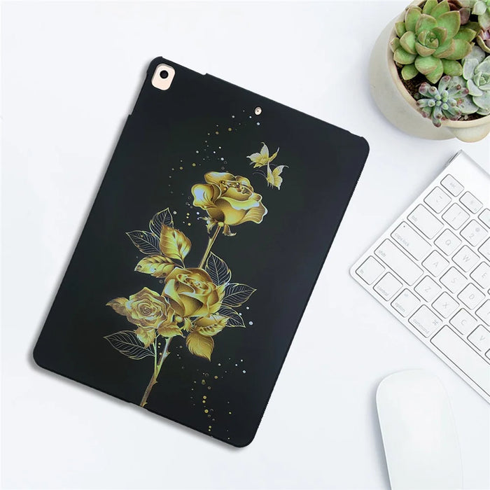 For iPad 10.2 (2021)  /  (2020)  /  (2019) TPU Case Pattern Printing Slim Tablet Protective Cover - Gold Rose - 5