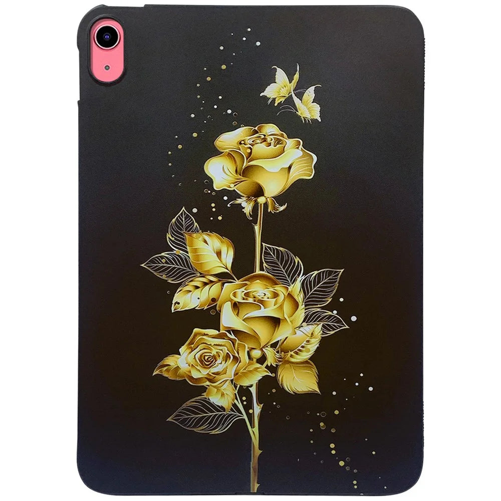 For iPad (2025) / 10.9 (2022) TPU Case Pattern Printing Slim Tablet Protective Cover - Gold Rose - 1