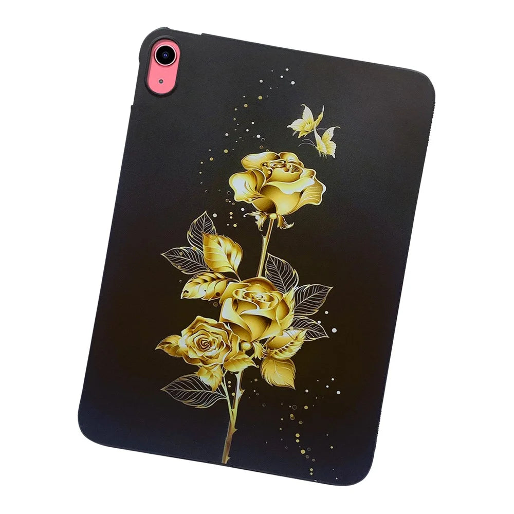 For iPad (2025) / 10.9 (2022) TPU Case Pattern Printing Slim Tablet Protective Cover - Gold Rose - 2