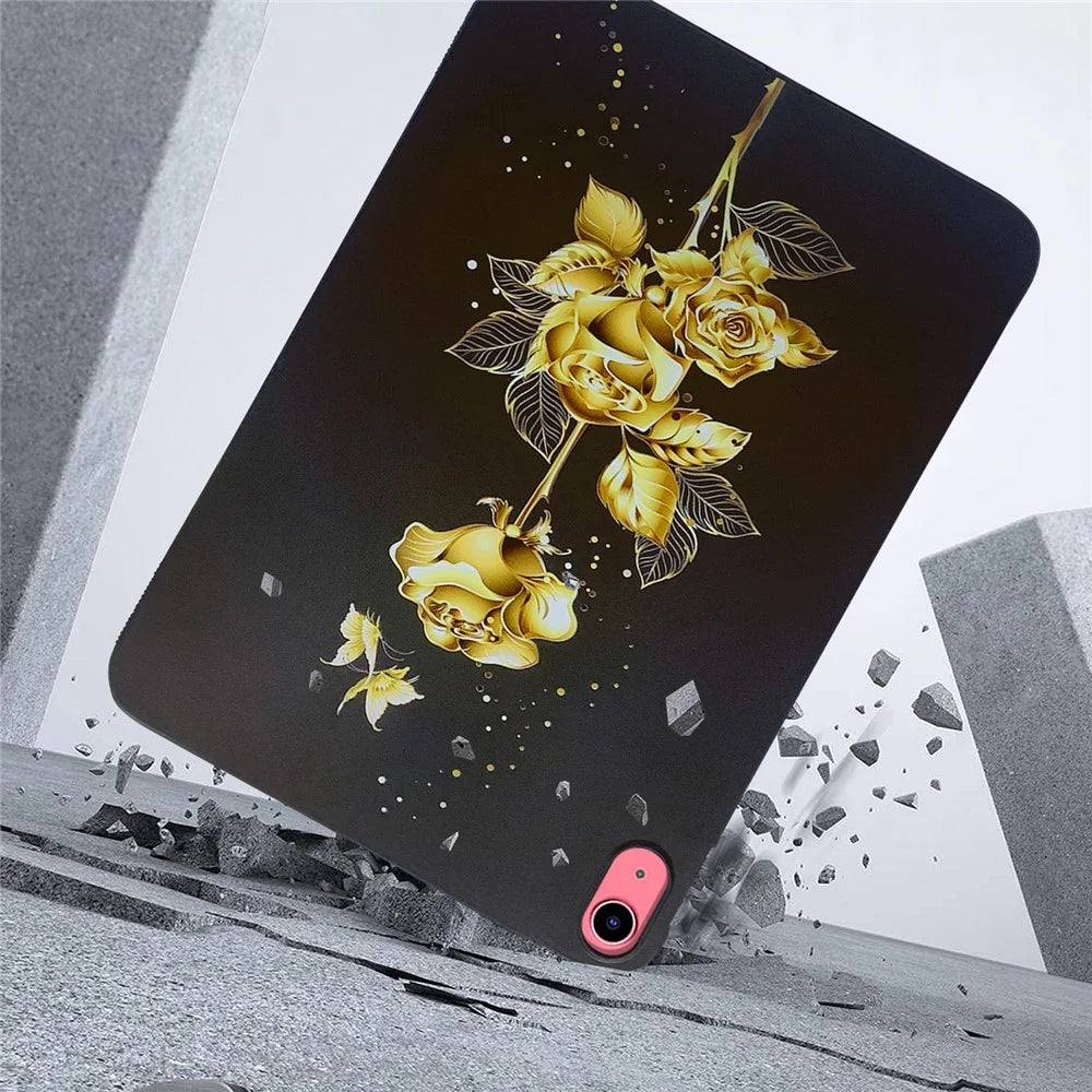 For iPad (2025) / 10.9 (2022) TPU Case Pattern Printing Slim Tablet Protective Cover - Gold Rose - 3