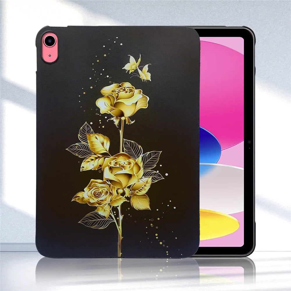For iPad (2025) / 10.9 (2022) TPU Case Pattern Printing Slim Tablet Protective Cover - Gold Rose - 4