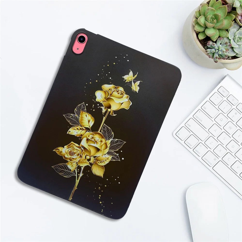 For iPad (2025) / 10.9 (2022) TPU Case Pattern Printing Slim Tablet Protective Cover - Gold Rose - 5