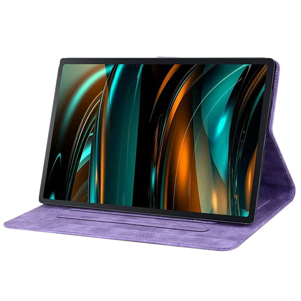 For Lenovo Xiaoxin Pad Pro 12.7 inch Case Card Slots Leather Tablet Stand Folio Cover Flower Cat - Purple - 3